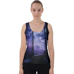 Moonlit A Forest At Night With A Full Moon Velvet Tank Top