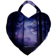 Moonlit A Forest At Night With A Full Moon Giant Heart Shaped Tote