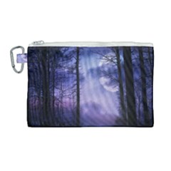 Moonlit A Forest At Night With A Full Moon Canvas Cosmetic Bag (large)