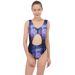 Moonlit A Forest At Night With A Full Moon Center Cut Out Swimsuit