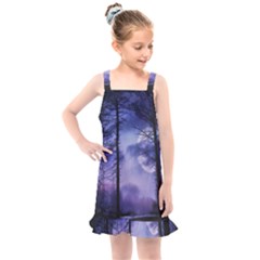 Moonlit A Forest At Night With A Full Moon Kids  Overall Dress by Proyonanggan