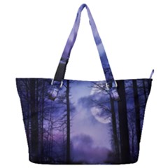 Moonlit A Forest At Night With A Full Moon Full Print Shoulder Bag by Proyonanggan