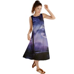 Moonlit A Forest At Night With A Full Moon Summer Maxi Dress