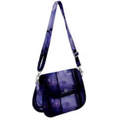 Moonlit A Forest At Night With A Full Moon Saddle Handbag