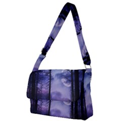 Moonlit A Forest At Night With A Full Moon Full Print Messenger Bag (l)