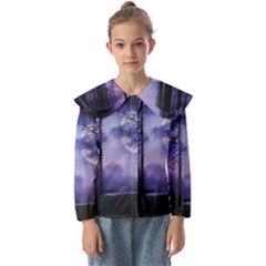 Moonlit A Forest At Night With A Full Moon Kids  Peter Pan Collar Blouse by Proyonanggan