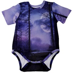 Moonlit A Forest At Night With A Full Moon Baby Short Sleeve Bodysuit