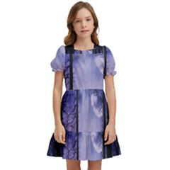 Moonlit A Forest At Night With A Full Moon Kids  Puff Sleeved Dress