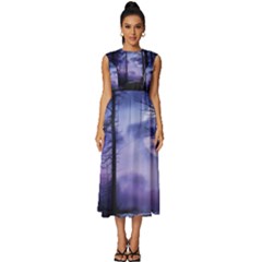 Moonlit A Forest At Night With A Full Moon Sleeveless Round Neck Midi Dress