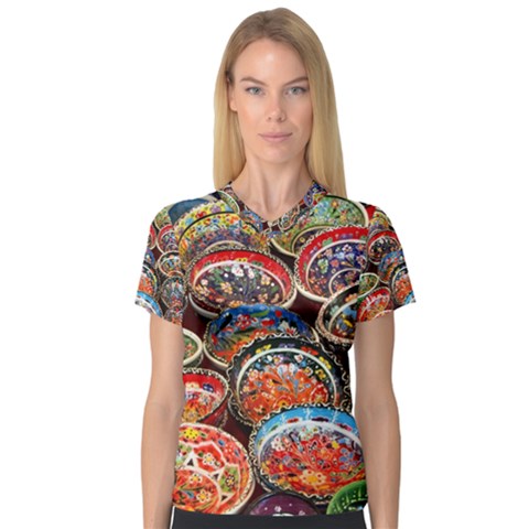 Art Background Bowl Ceramic Color V-neck Sport Mesh Tee by Proyonanggan