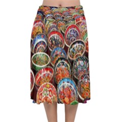 Art Background Bowl Ceramic Color Velvet Flared Midi Skirt