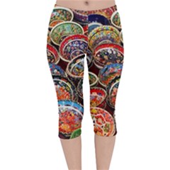 Art Background Bowl Ceramic Color Velvet Capri Leggings 