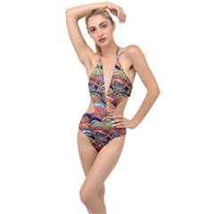 Art Background Bowl Ceramic Color Plunging Cut Out Swimsuit