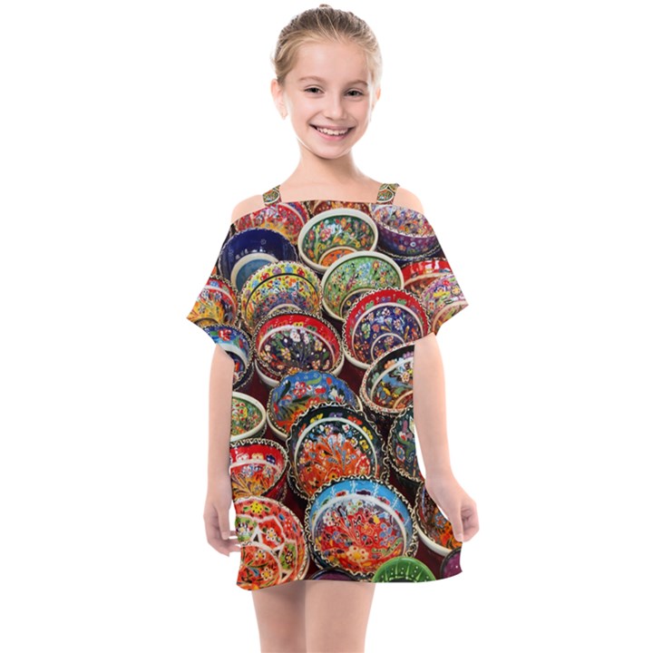 Art Background Bowl Ceramic Color Kids  One Piece Chiffon Dress