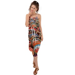 Art Background Bowl Ceramic Color Waist Tie Cover Up Chiffon Dress