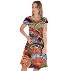 Art Background Bowl Ceramic Color Classic Short Sleeve Dress