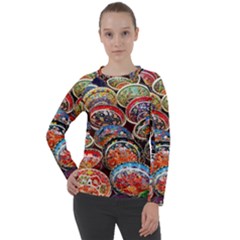 Art Background Bowl Ceramic Color Women s Long Sleeve Raglan Tee