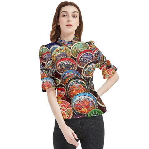 Art Background Bowl Ceramic Color Frill Neck Blouse by Proyonanggan