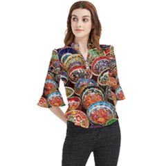 Art Background Bowl Ceramic Color Loose Horn Sleeve Chiffon Blouse