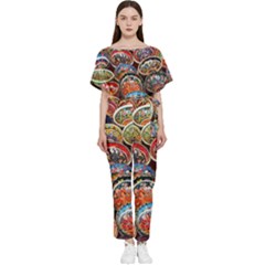 Art Background Bowl Ceramic Color Batwing Lightweight Chiffon Jumpsuit