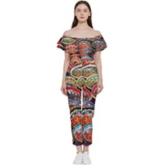 Art Background Bowl Ceramic Color Bardot Ruffle Jumpsuit