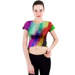 Colorful Abstract Paint Splats Background Crew Neck Crop Top