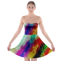 Colorful Abstract Paint Splats Background Strapless Bra Top Dress