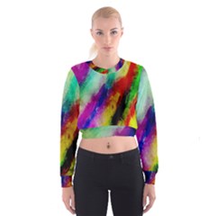 Colorful Abstract Paint Splats Background Cropped Sweatshirt