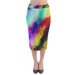 Colorful Abstract Paint Splats Background Velvet Midi Pencil Skirt by Proyonanggan