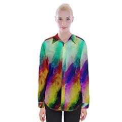 Colorful Abstract Paint Splats Background Womens Long Sleeve Shirt