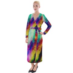 Colorful Abstract Paint Splats Background Velvet Maxi Wrap Dress