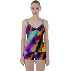 Colorful Abstract Paint Splats Background Tie Front Two Piece Tankini by Proyonanggan