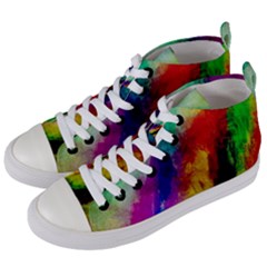 Colorful Abstract Paint Splats Background Women s Mid-top Canvas Sneakers