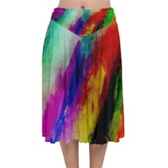 Colorful Abstract Paint Splats Background Velvet Flared Midi Skirt