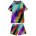 Colorful Abstract Paint Splats Background Kids  Swim Tee and Shorts Set View1