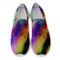 Colorful Abstract Paint Splats Background Women s Slip On Sneakers by Proyonanggan