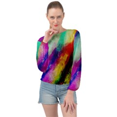 Colorful Abstract Paint Splats Background Banded Bottom Chiffon Top by Proyonanggan