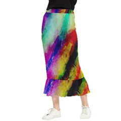 Colorful Abstract Paint Splats Background Maxi Fishtail Chiffon Skirt