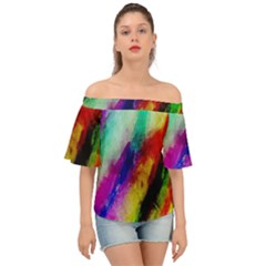 Colorful Abstract Paint Splats Background Off Shoulder Short Sleeve Top by Proyonanggan