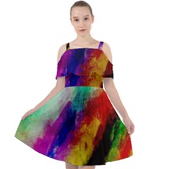 Colorful Abstract Paint Splats Background Cut Out Shoulders Chiffon Dress by Proyonanggan