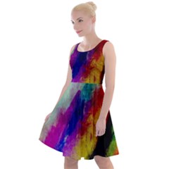 Colorful Abstract Paint Splats Background Knee Length Skater Dress by Proyonanggan