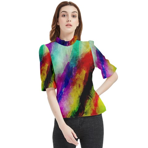 Colorful Abstract Paint Splats Background Frill Neck Blouse by Proyonanggan