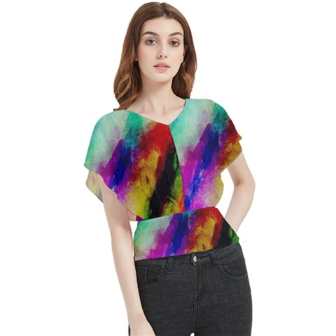 Colorful Abstract Paint Splats Background Butterfly Chiffon Blouse by Proyonanggan