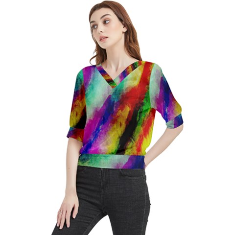 Colorful Abstract Paint Splats Background Quarter Sleeve Blouse by Proyonanggan