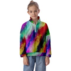 Colorful Abstract Paint Splats Background Kids  Half Zip Hoodie by Proyonanggan