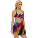 Colorful Abstract Paint Splats Background Vintage Style Bikini Top and Skirt Set  View3