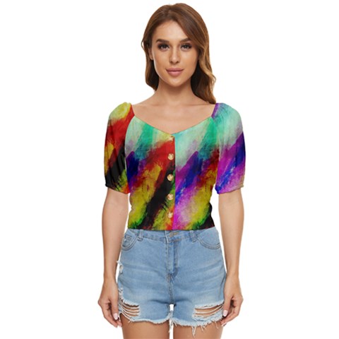 Colorful Abstract Paint Splats Background Button Up Blouse by Proyonanggan