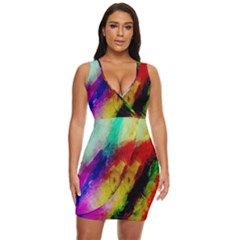 Colorful Abstract Paint Splats Background Draped Bodycon Dress by Proyonanggan