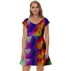 Colorful Abstract Paint Splats Background Short Sleeve Tiered Mini Dress