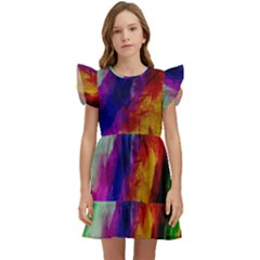 Colorful Abstract Paint Splats Background Kids  Winged Sleeve Dress by Proyonanggan